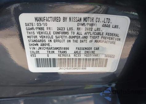 2010 Infiniti G37 z USA, uszkodzony, nr VIN JN1CV6AR3AM251896